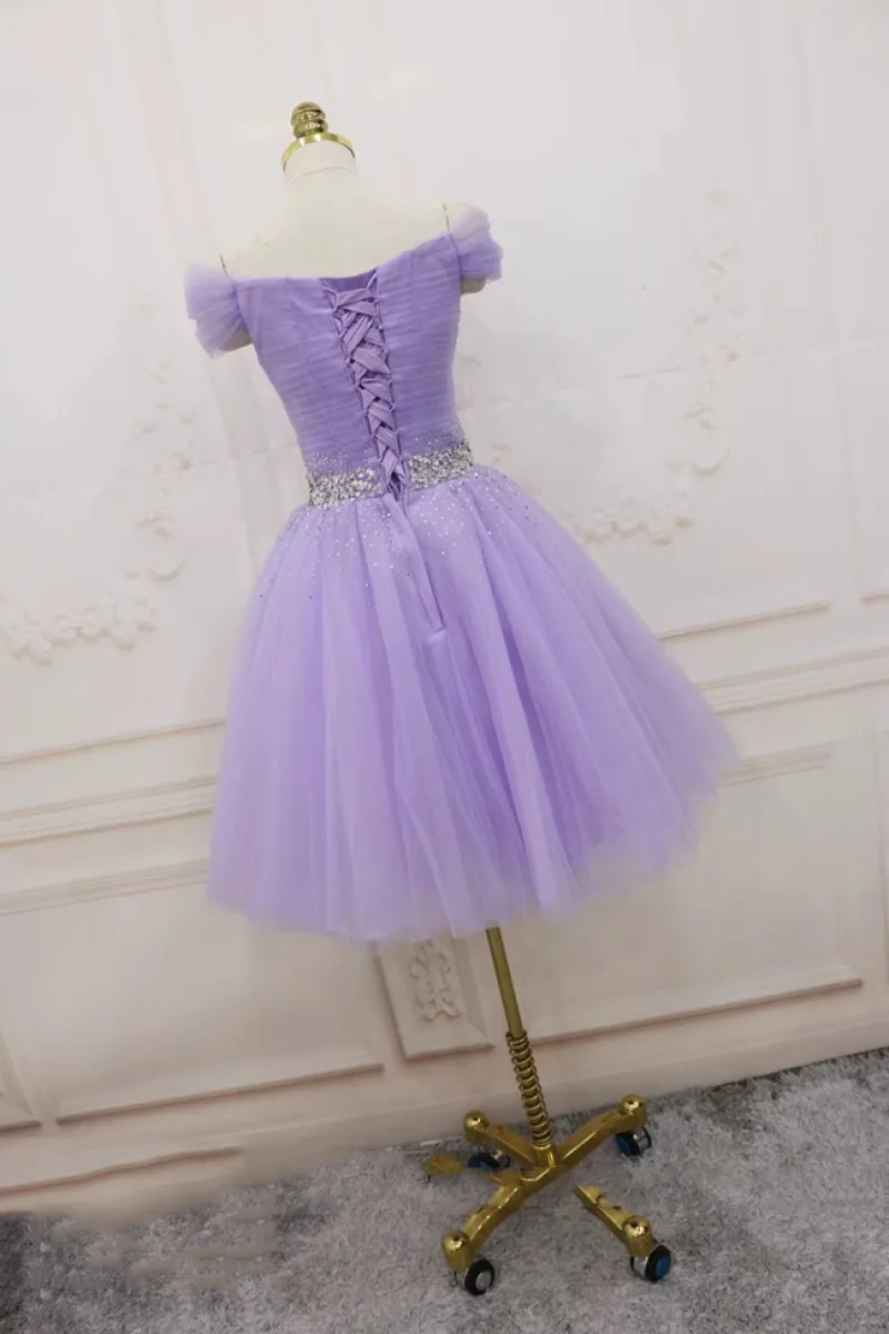 Reject Return J149 Light Purple Lilac Bridesmaid Dress Boat Neck Mesh Tulle Performance Homecoming Dresses Wedding Party