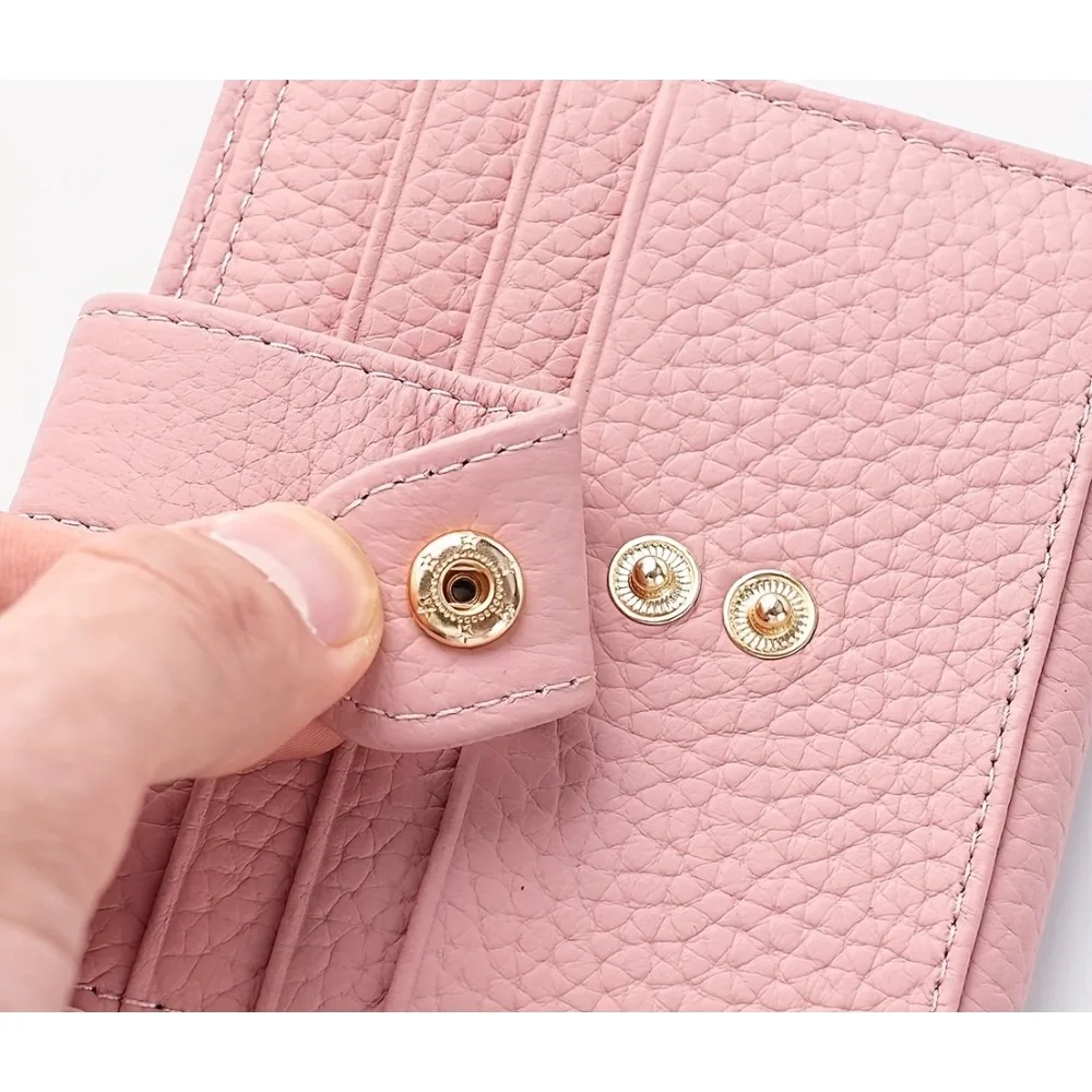 

Новый женский маленький кошелек из натуральной кожи, с защитой от кражи и RFID-блокировкой, на 12 карт, в корейском стиле, с кнопкой-защелкой