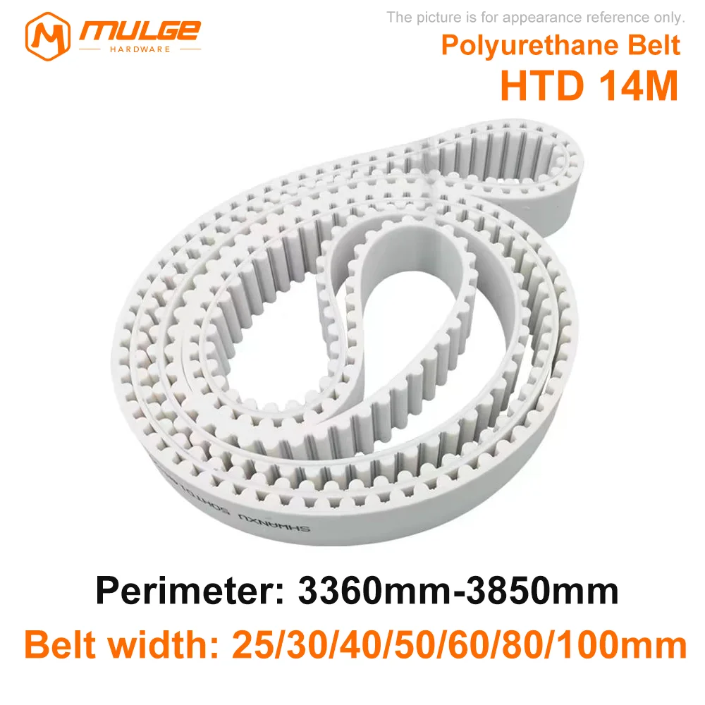 

HTD 14M PU Timing Belt Perimeter 3360mm-3850mm Width 25/30/40/50/60/80/100mm HTD 14M White Closed loop Synchronous Belt