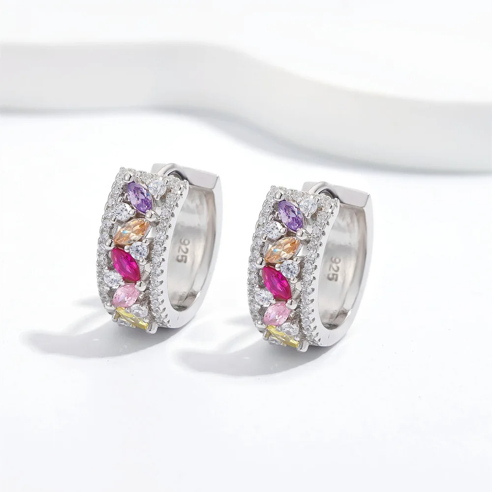 925 sterling silver gold-plated inlaid full diamond colored zircon earrings with unique European and American ear accessories