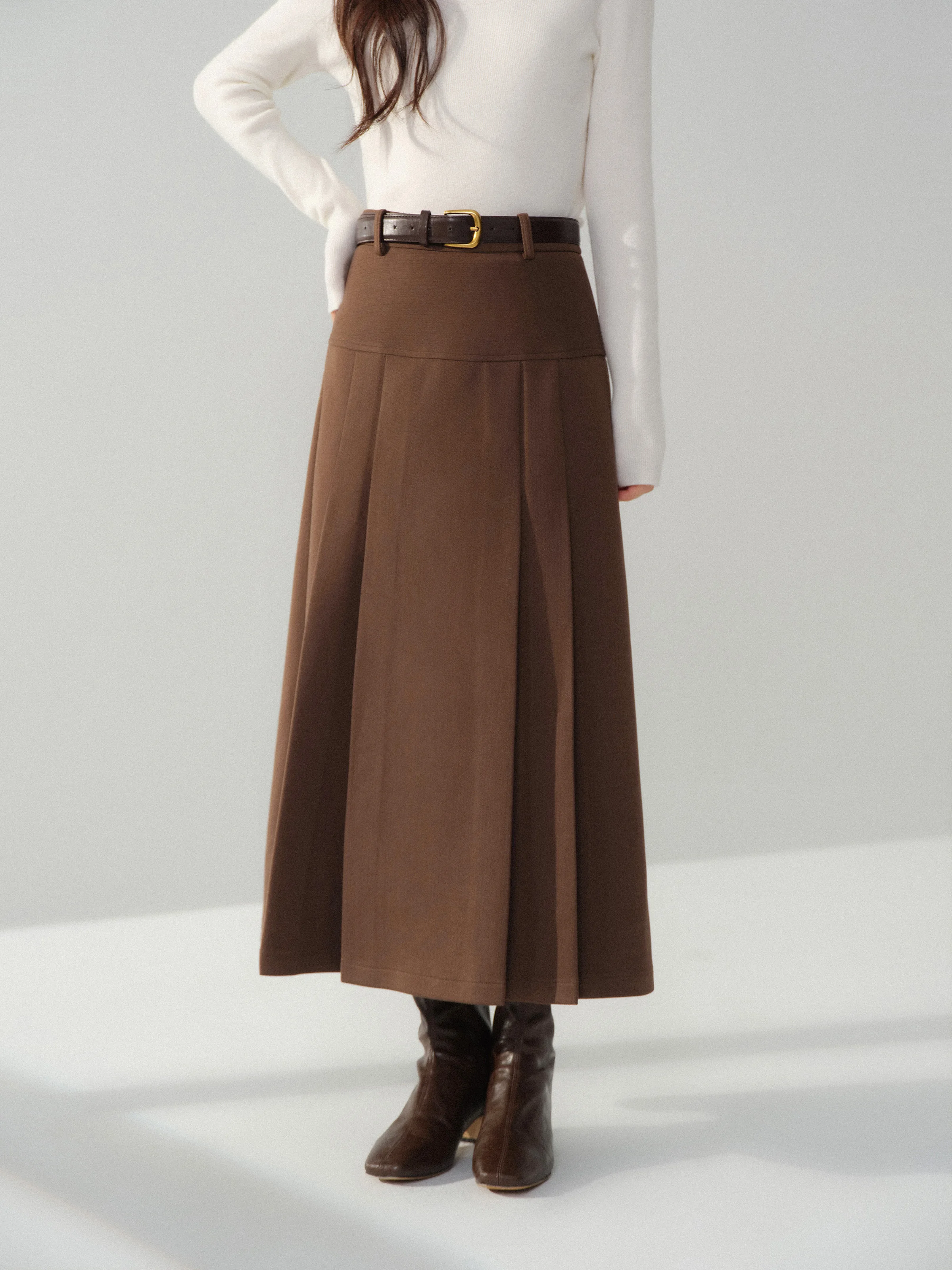 Elegant Vintage Pleated Skirt for Women High Waist A-Line Midi Long Skirt Autumn Winter Warm Bottoms for Daily Casual Chic Look