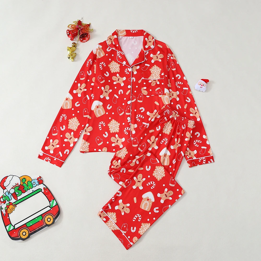 

2 шт. женская домашняя одежда с рождественскими узорами, модный кардиган, домашняя одежда, рубашка с длинными рукавами, эластичные брюки, одежда для сна