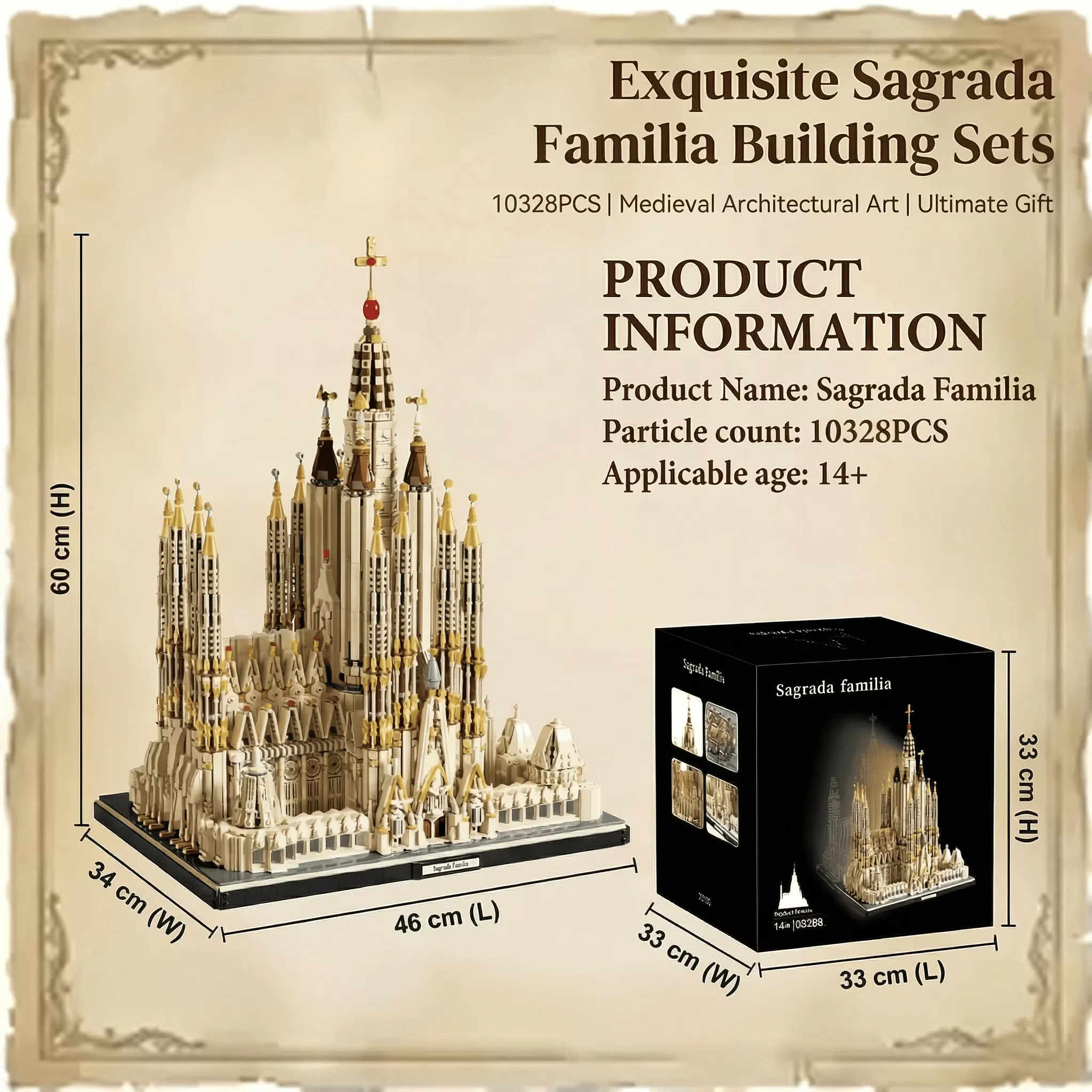 10328PCS Middeleeuwse Barcelona Sagrada Familia Katholieke Kerk Architectuurmodel Modulaire Gebouwen Blokken Verzamel Speelgoed Volwassenen Cadeau