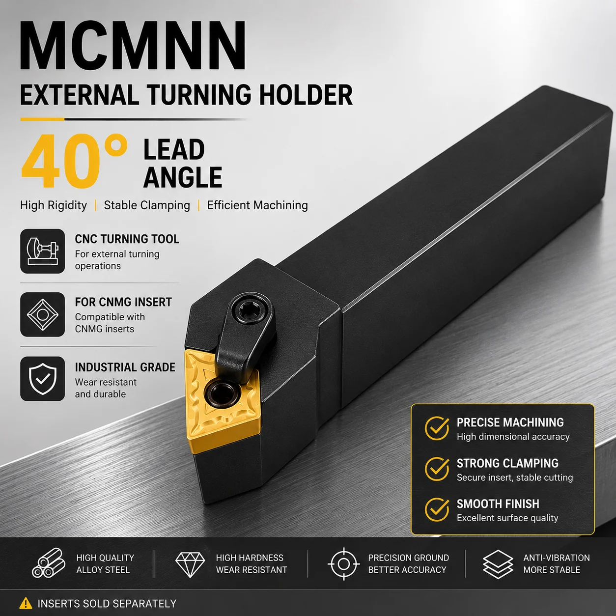 Portaherramientas de Torneado Externo GARINA MCMNN, Herramienta de Torneado CNC de 40 Grados para Insertos CNMG, Corte de Metal