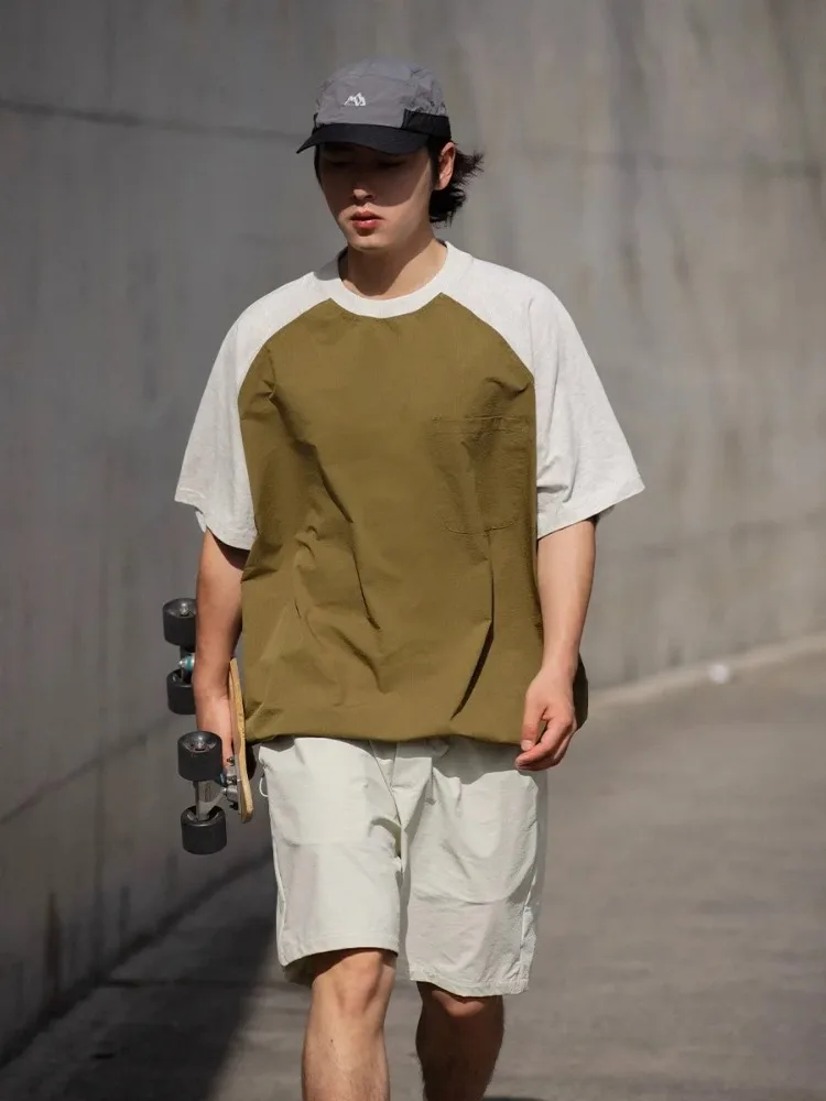 High Quality Oversized Short Sleeve T-shirt Men Korean Streetwear Fashion Loose Drawstring Tshirts Tops Tees Shirts