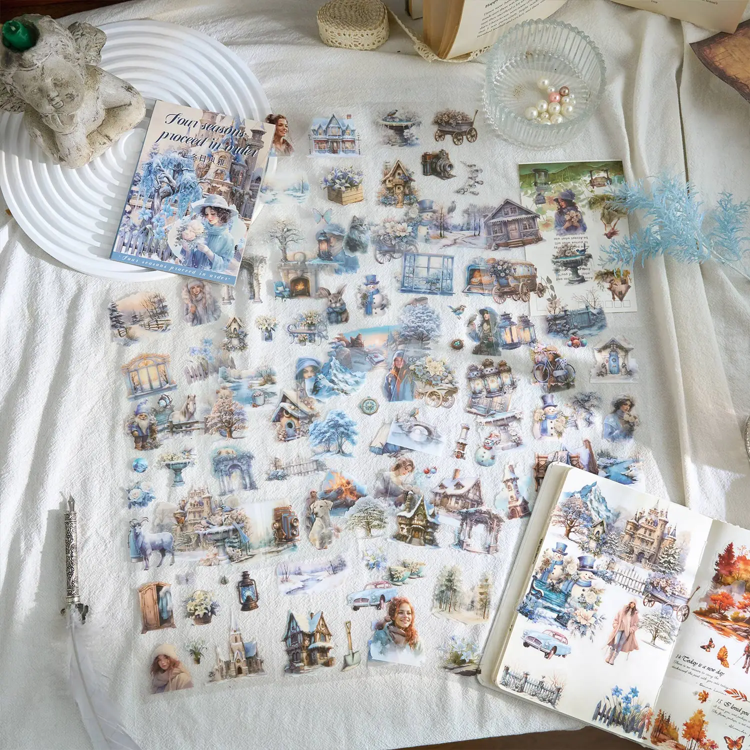 European and American Retro Girl Pet Sticker Book Four Seasons Orderly Series Handbook Material Travel Photography DIY Decorative Sticker Book