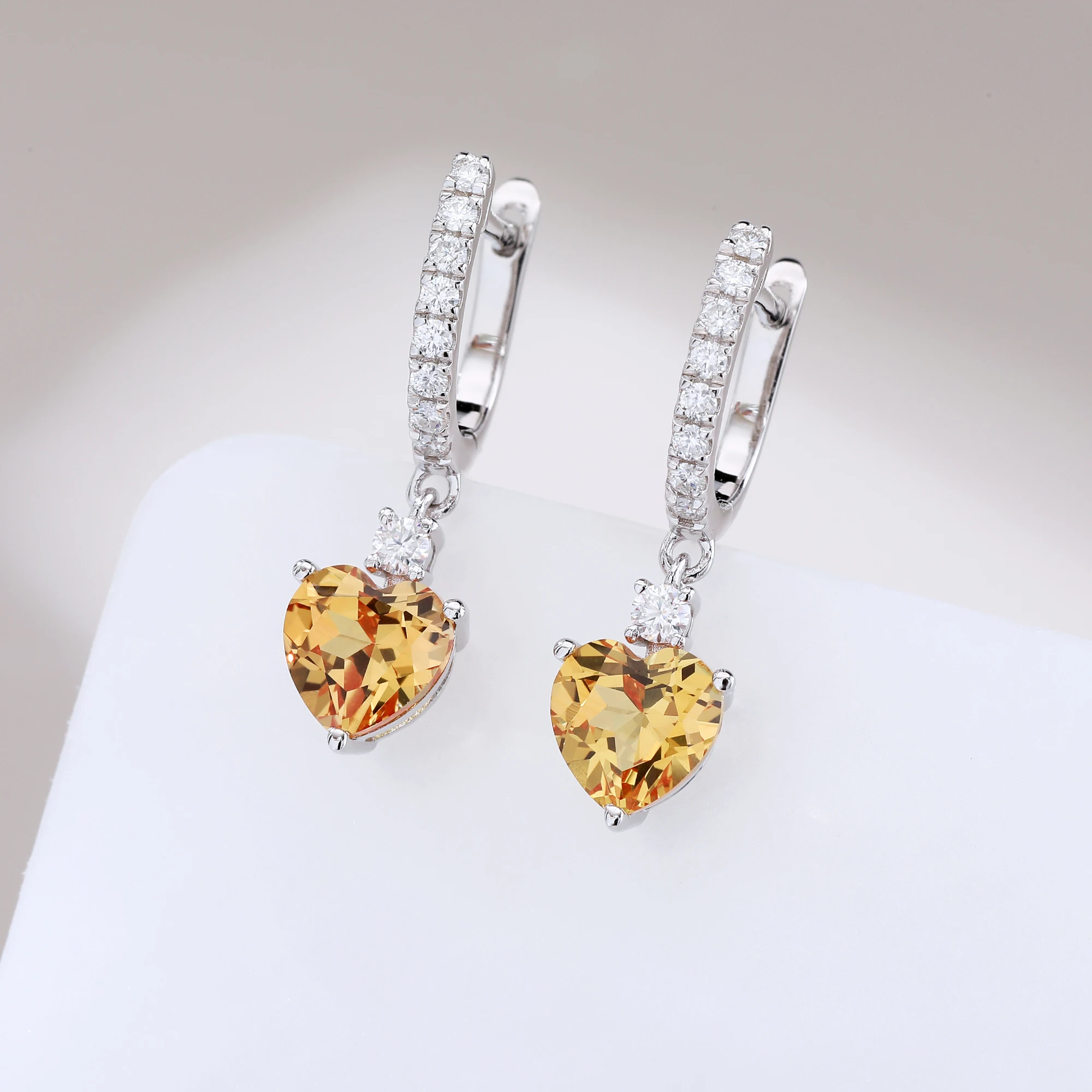 

cute heart shape yellow Lab-Grown Gemstone earrings for women gift