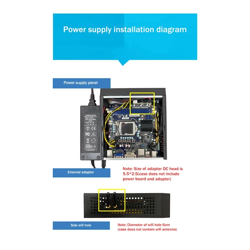 1Pcs Mini ITX Computer Chassis DC Power Supply Industrial Control Chassis Home Desktop Computer Case