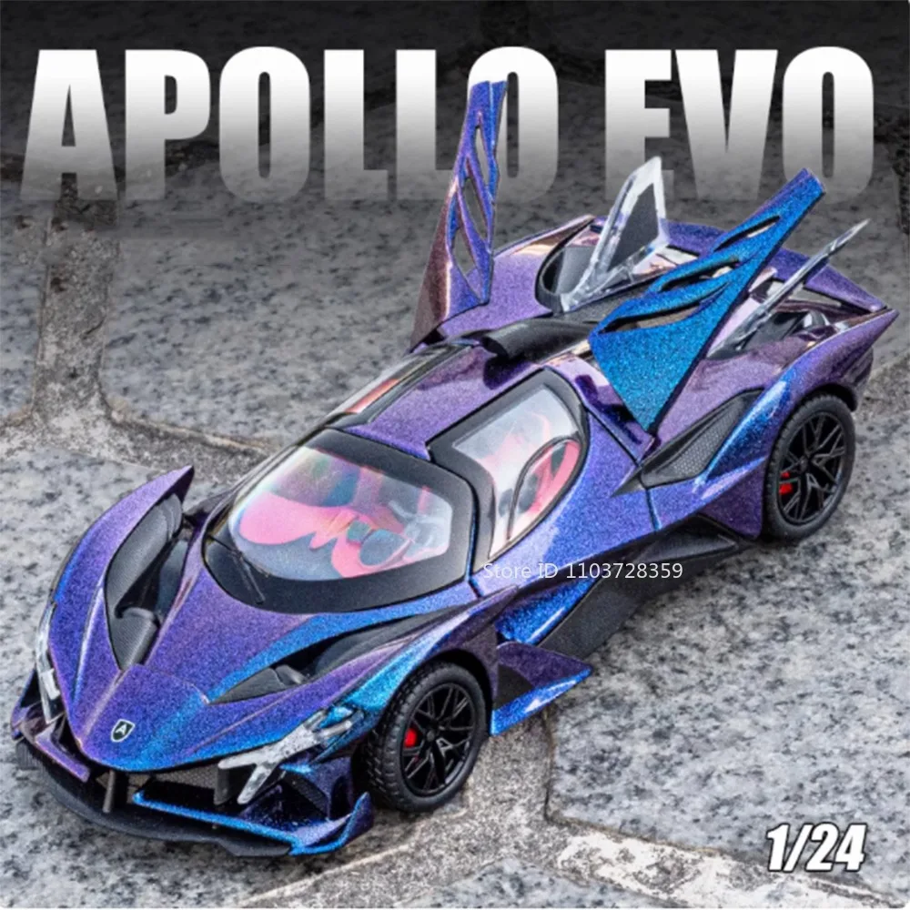 

1:24 Scale Apollo EVO Toy Model Sports Cars Alloy Diecast IE Supercars Pull Back Doors Opened Sound Light Ornament Car Toys Gift