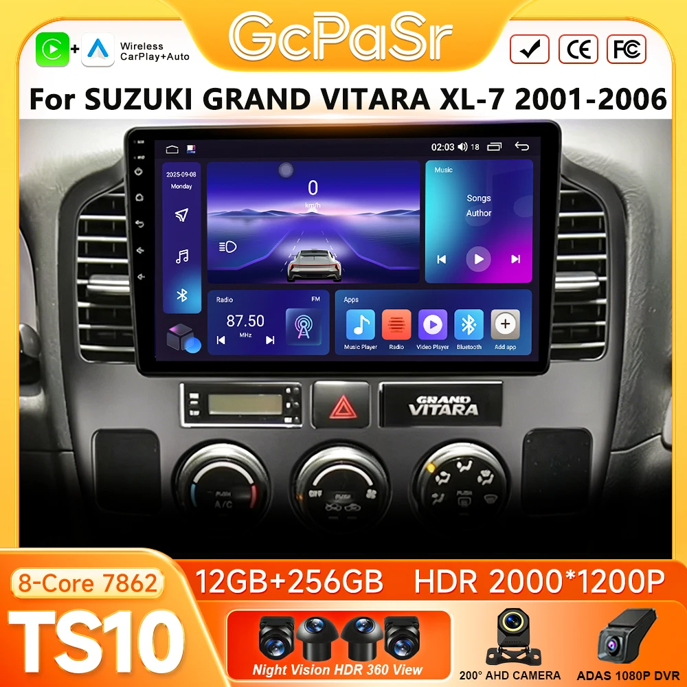 Radio para Auto con Carplay, GPS, Pantalla de Navegación, Android Auto, Android 16, Autoradio, Sin 2din, 4G, DVD, para SUZUKI GRAND VITARA XL-7 2001-2006