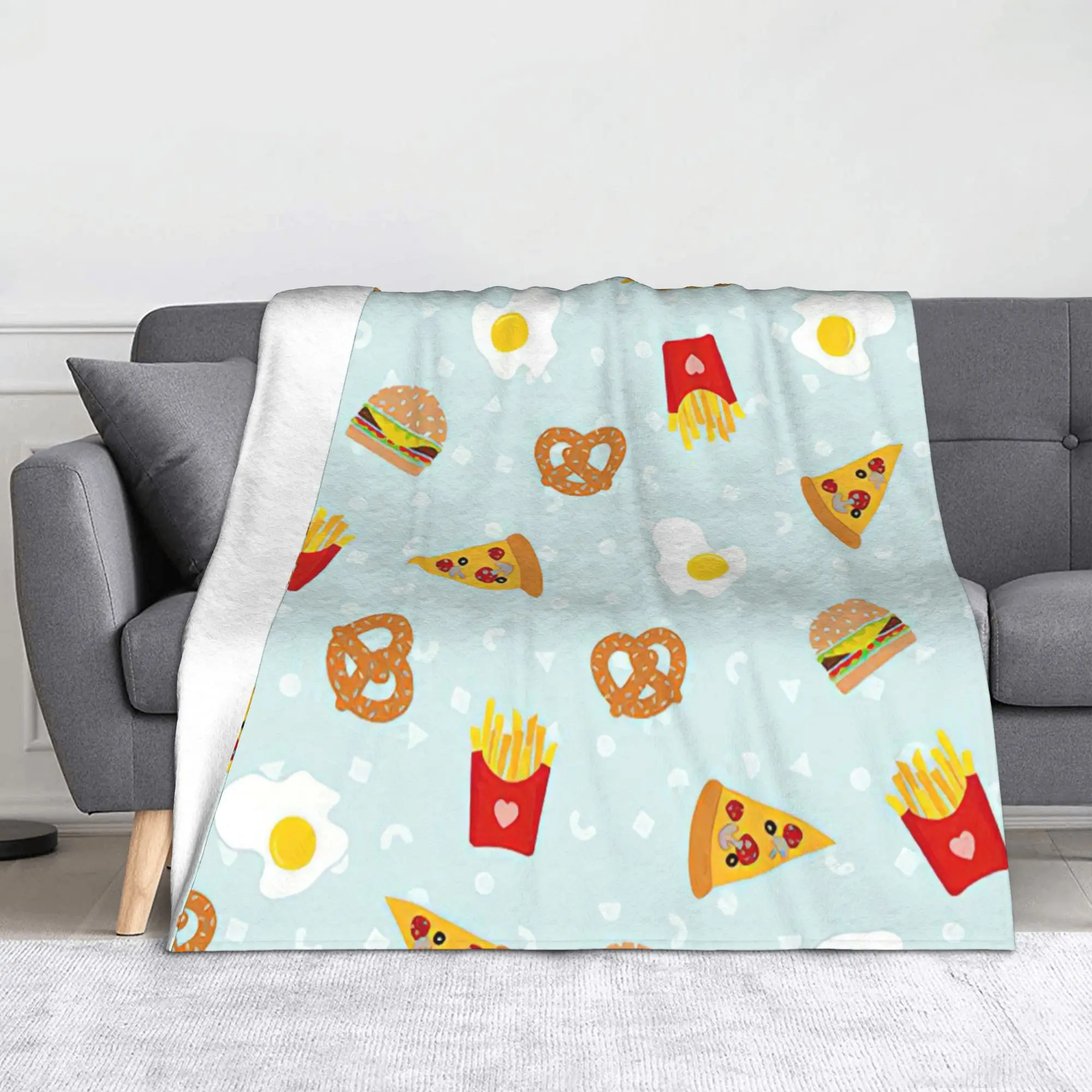 

Pizza French Fries Knitted Blanket Flannel Cute Food Super Soft Throw Blankets for Bedding Couch Bedspread
