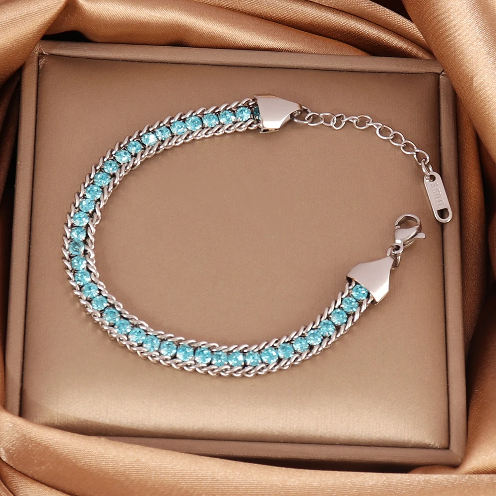 316L Stainless Steel Bracelet For Women Luxury Tennis Chain Bracelet Color Crystal Zircon Chain Bracelets Jewelry