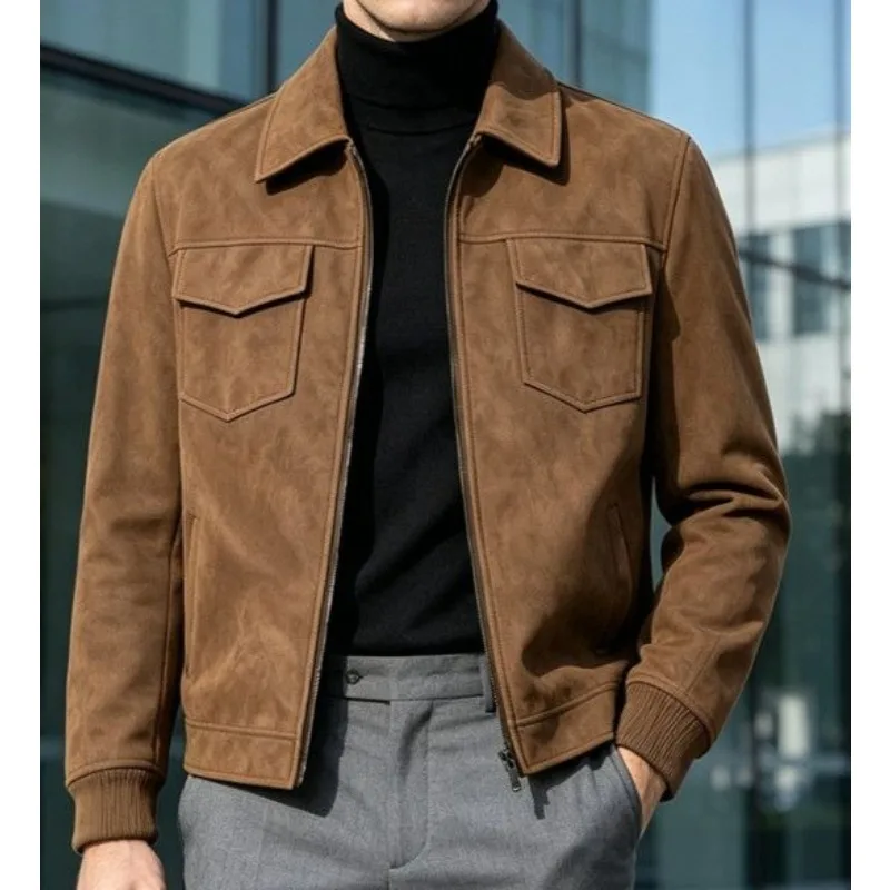 Retro Lapel Casual Fashion Versatile Suede Jacket Leather Jacket Men's Coat 2026 New Spring and Autumn Explosion Senior