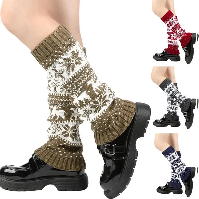 חורף סרוג מחממי רגל סרוג נשים צבי שלג כיסוי רגל כיסוי אופנה חיצונית חם מעובה סבך מעובה