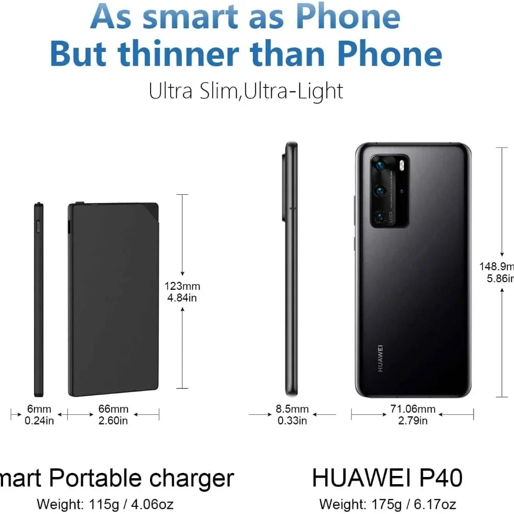 For IPhone Xiaomi Mini Power Bank Portable Ultra-thin 6mm Mini Power Bank 5000mAh Fast Charging Built-in Cable Suitable