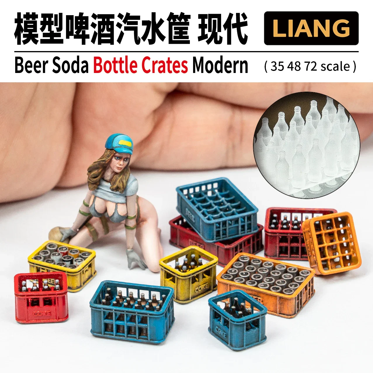 

3D Printing LIANG-0431 1/35 Scale Beer Soda Bottle Crates Modern X4/LIANG-0432 1/48&1/72 Scale Beer Soda Bottle Crates Modern X8