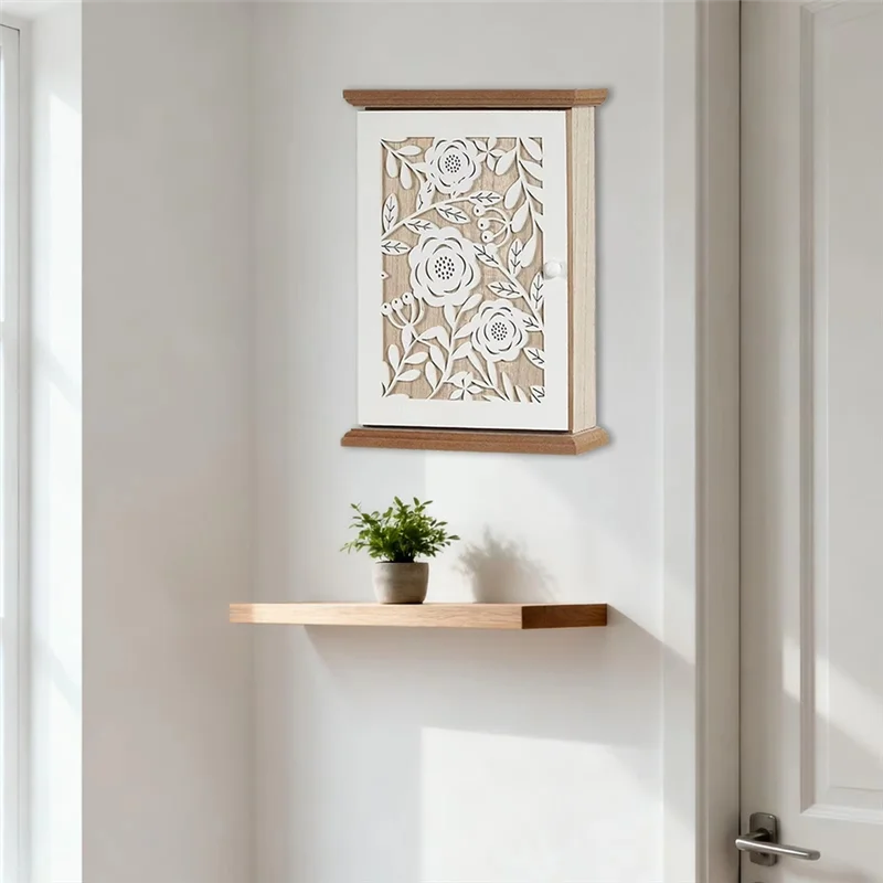 木製キーホルダー付きキー収納ロックボックス、自宅、オフィス、廊下用、モダンなオーガナイザーキャビネット、家の装飾に