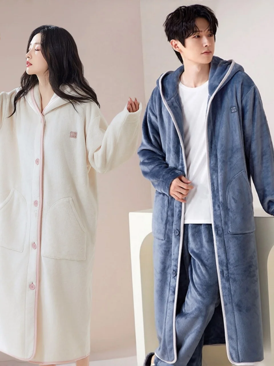 Thickened Extended Cotton Bathrobe Water Absorption Sleepwear for Women Winter Couples Matching Towel Non Pure Cotton Bathrobe