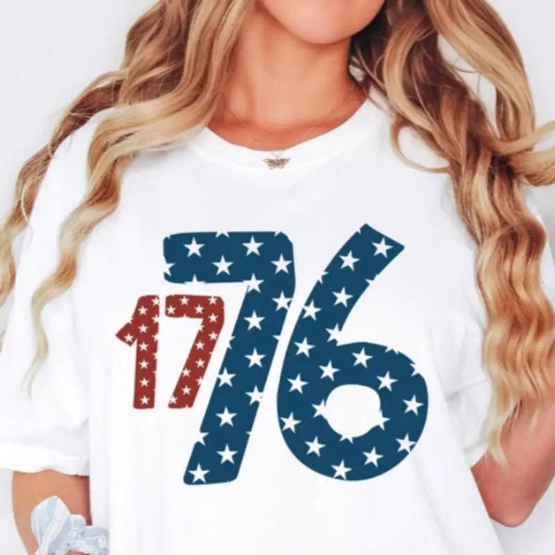 

Women's 1776 Patriotic T-Shirt Independence Day Tee 4th of July American History Freedom Stars Casual Top Gift