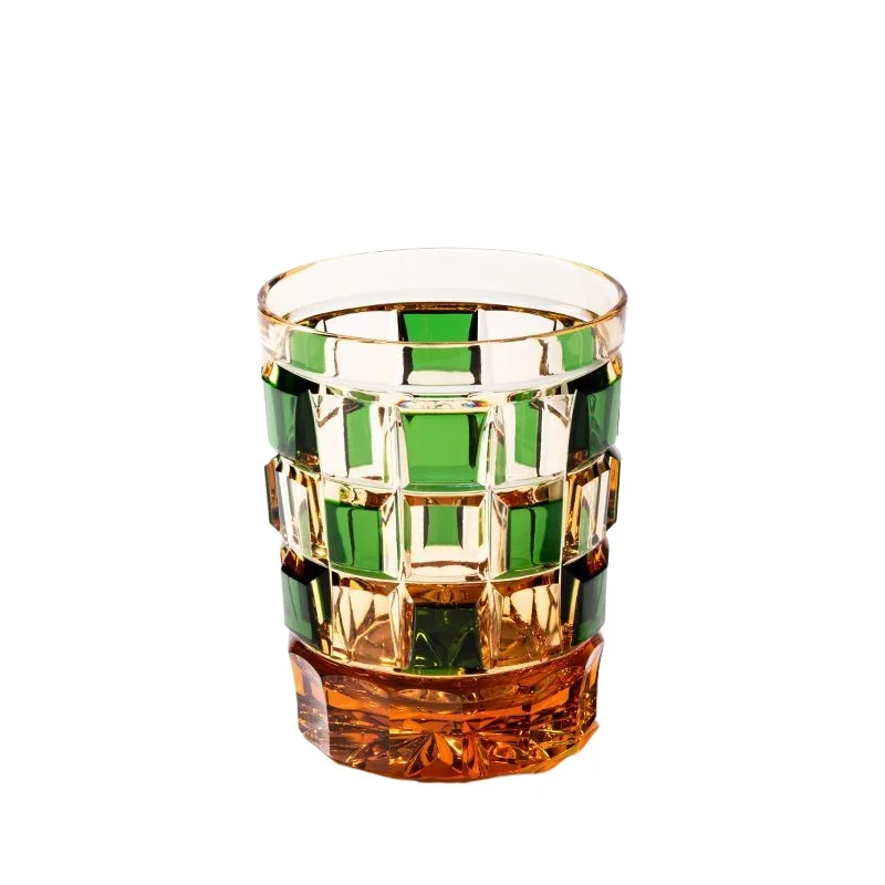 Edo cut amber green checkered imported Czech handmade crystal whiskey foreign wine cup can be hot water