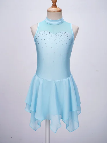 Imagen 2 del producto Vestido de patinaje artístico para niñas, leotardo de Ballet y gimnasia para niños, vestido de baile sin mangas con diamantes de imitación, disfraz de competición de rendimiento