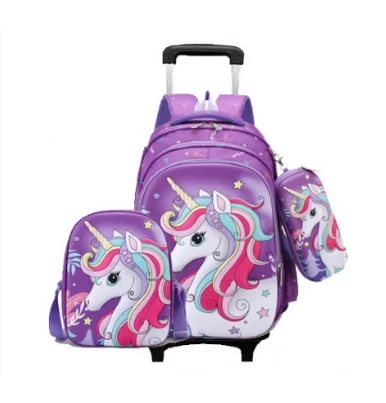 

School Trolley Bags set Lunch bag pen bag for girls School Rolling backpack Wheeled Backpack 3 in 1 School Rucksack For Girls