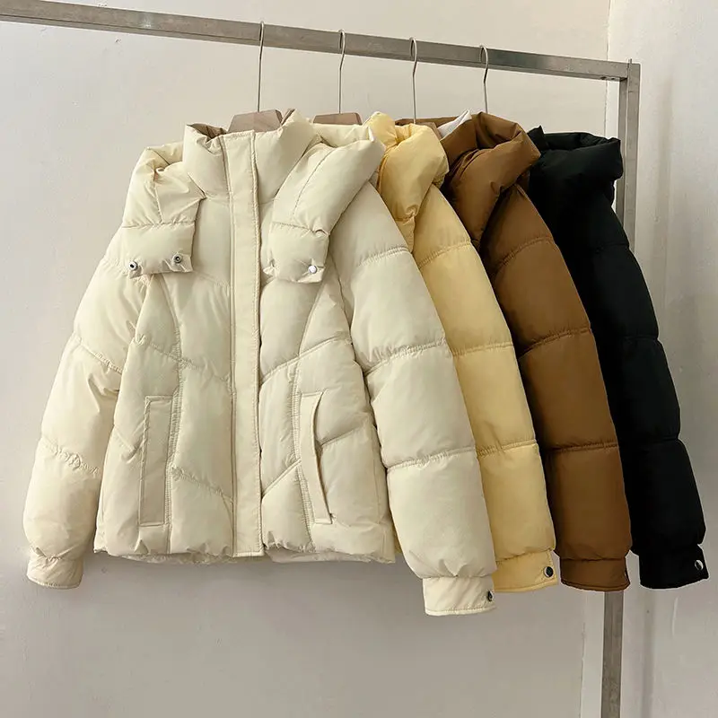 2024 New Hooded Winter Coat Mid Women Casual Zipper Warm Quilted Cotton Jacket Basic Snow Wear Outwear