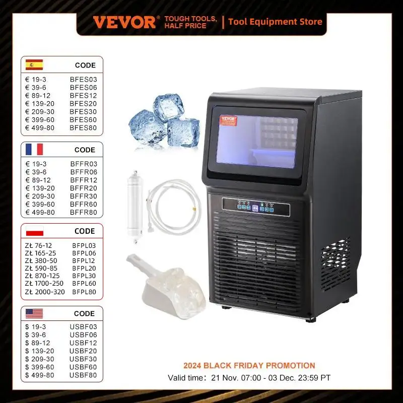 VEVOR Máquina para Hacer Cubitos de Hielo Comercial 34kg/24h, 36 Bandejas para Cubitos de Hielo Capacidad de Almacenamiento de 5,6 kg Autolimpieza Sin Instalación Independiente para Hogar, Restaurante