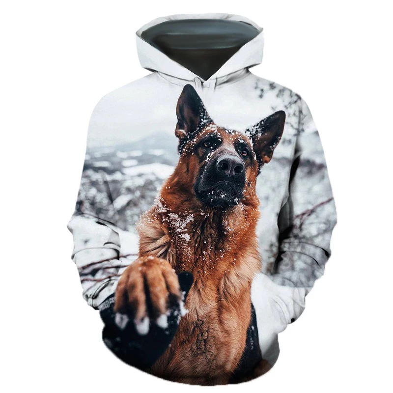 New Fashion Casual German Shepherd Animal Dog 3D Printing Men\'s Round Neck Hoodie Tops T-shirt Couple Hoodie