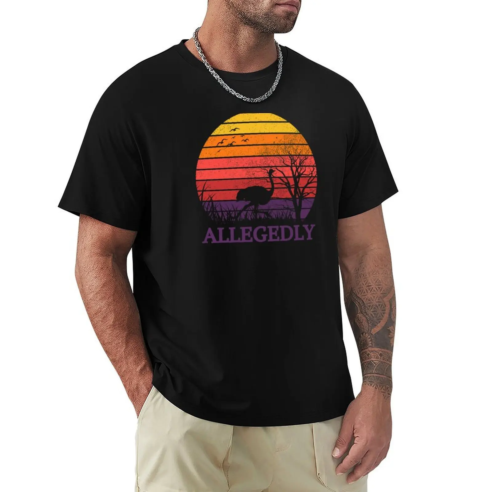 Allegedly Ostrich Vintage Sunset T-Shirt graphics korean fashion cute tops mens workout shirts