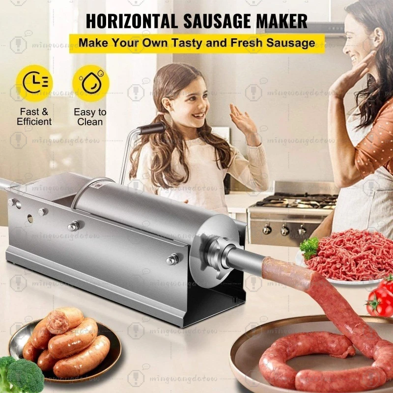 Horizontal Sausage Stuffer 3L 5L 7Lbs Manual Sausage Maker With 5 Filling Nozzles Sausage Stuffing Machine For Home