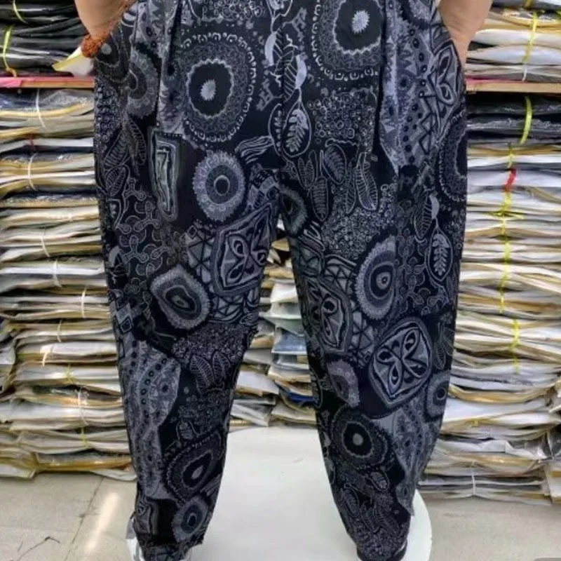 Elegant Fashion Harajuku Slim Fit Male Clothes Loose Sport All Match Casual Pants Printed Pockets Thin Style Wide Leg Trousers
