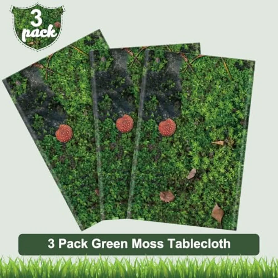 3 قطعة مفرش المائدة البلاستيكية الطحلب الأخضر 108x54 بوصة أوراق العشب غطاء الطاولة مفرش المائدة القابل للتصرف لطاولة مستطيلة الغابات يونيو