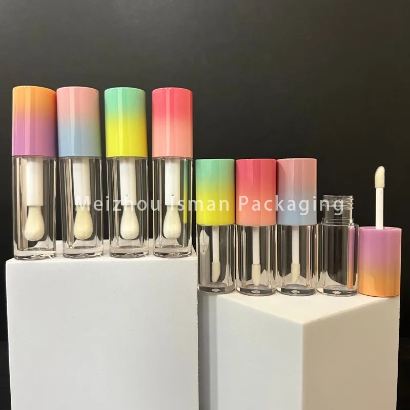 50pcs Luxury 5ml 7ml Gradient Lip Gloss Bottles Wholesale Empty Plastic Pink Blue Green Big Applicator Lip Gloss Tubes