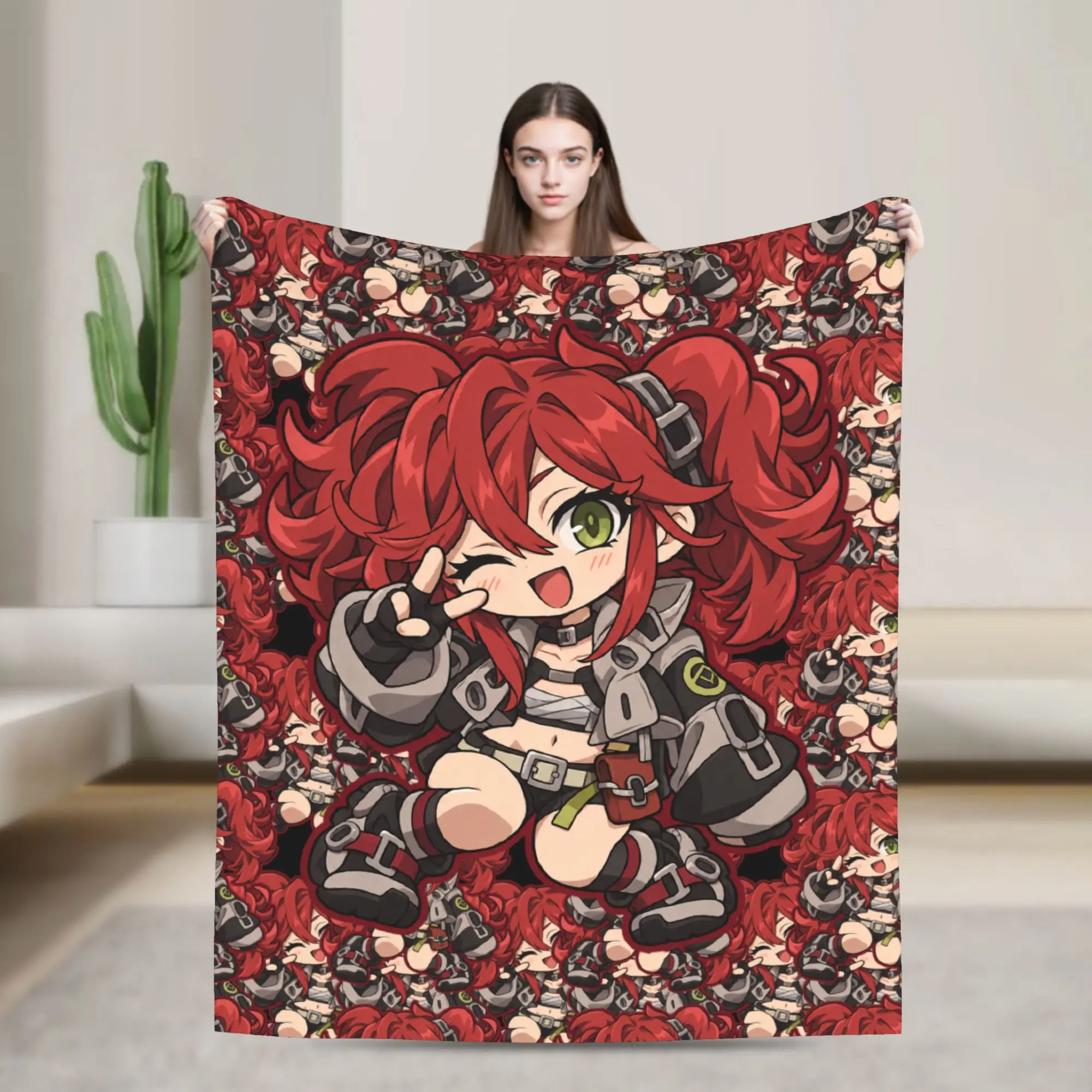 Super Warm Blankets Travel GACHIAKUTA Red Haired Woman Black Chibi Throw Blanket  Flannel Bedspread For Couch Chair Bed Cover