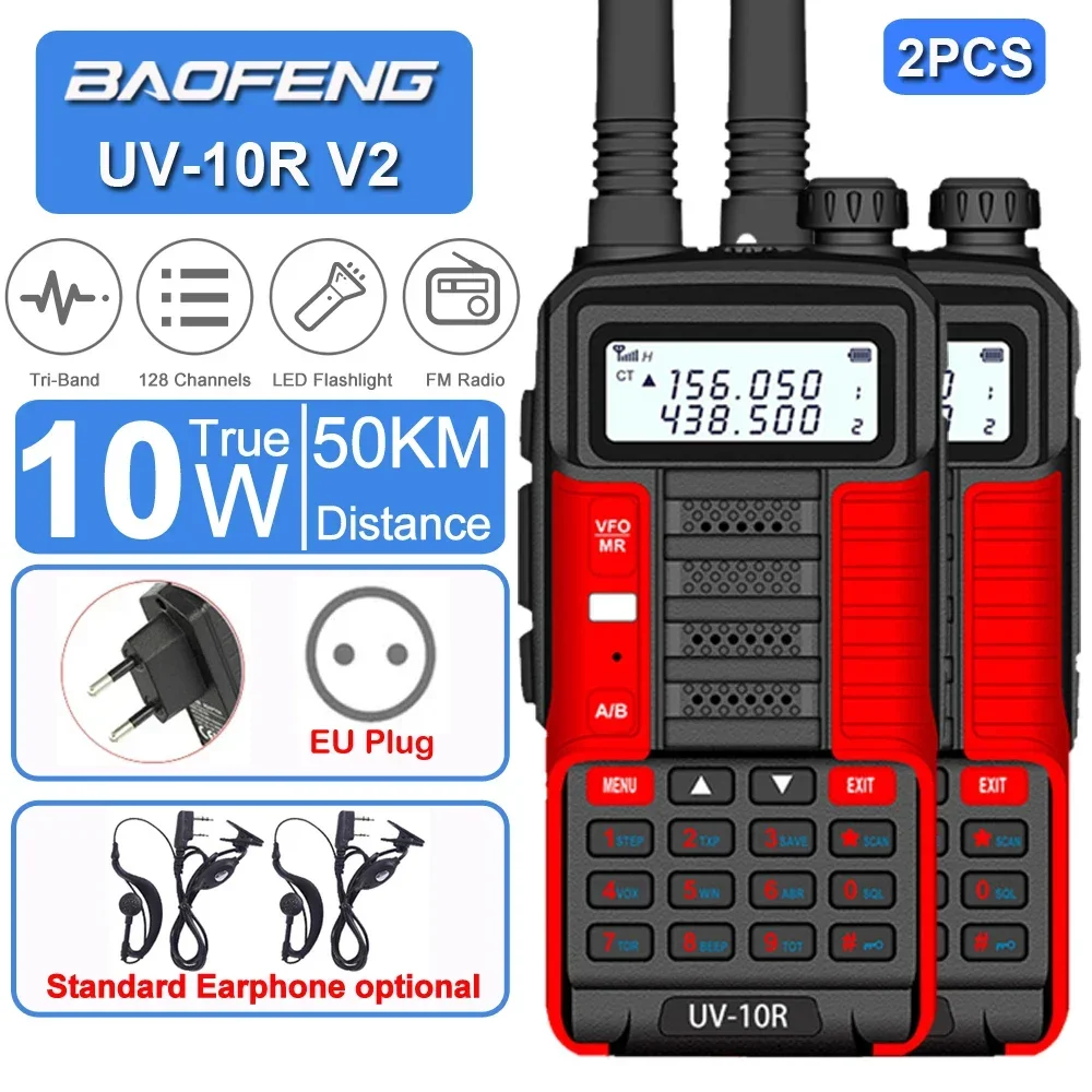 2 قطعة BaoFeng UV-10R V2 10 واط لاسلكي محمول VHF UHF ثنائي النطاق 5800 مللي أمبير اتجاهين CB هام جهاز الإرسال والاستقبال اللاسلكي اتجاهين أجهزة الراديو 2025