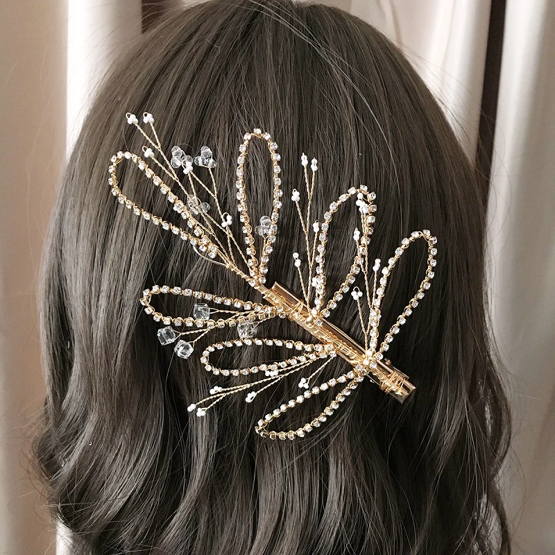 Korean Crystal Hairpins Women Hair Jewelry Fashion Simulation Pearl Gold Barrettes Clips Pins Wedding Bridal Tiara Accessories