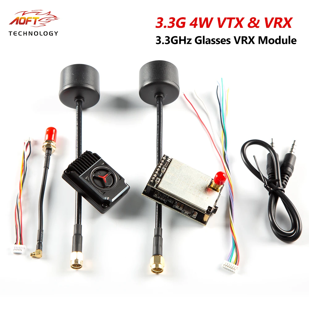 

3.3G 4W VTX Analog Video Transmitter 3.3G Glasses Receiver 8CH Module with 3G3 RHCP Antenna for FPV Long Range Drone
