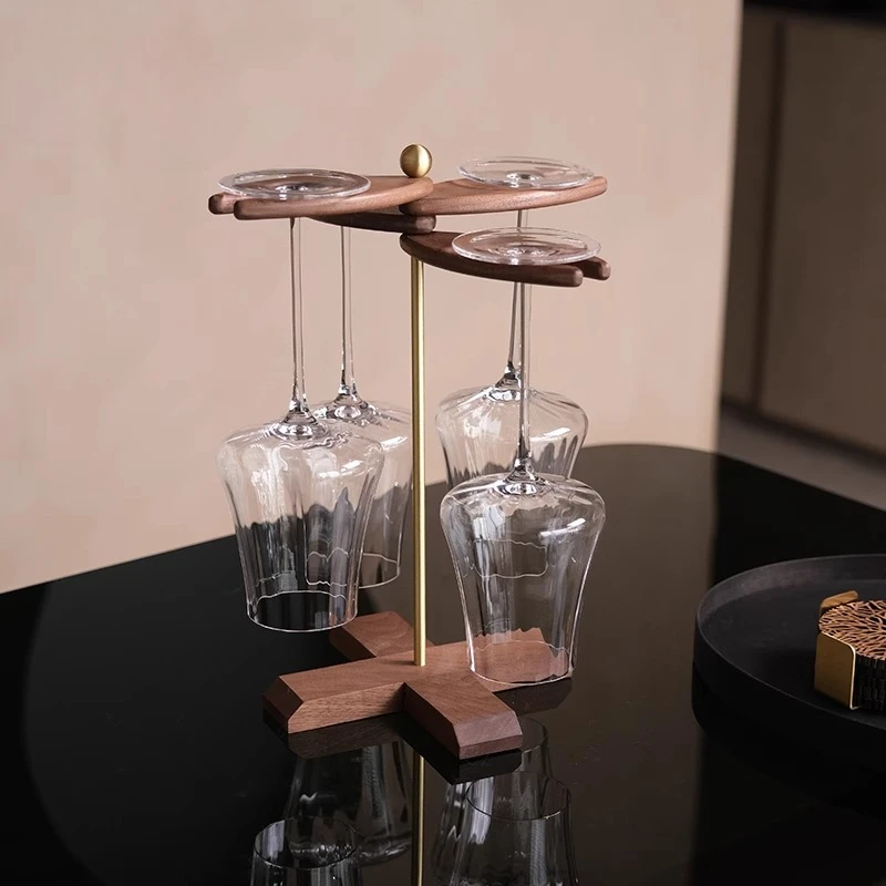 Solid Wood Vintage Wine Glass Holder, Anti-Slip Recessed Design Wall Mount Rack, Nordic-Style Stable Bar Cabinet Organizer