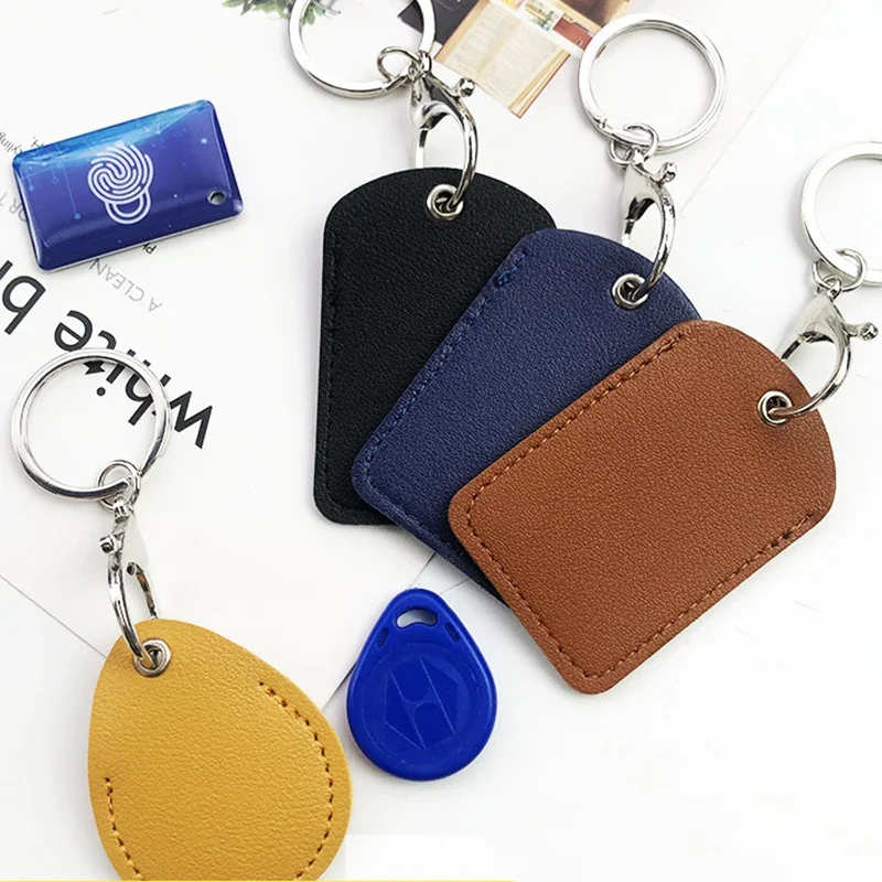 Portable Colored PU Leather ID Card Case Keychain Access Card Bag Key Tag Ring Mini Badge Holder Key Ring Door Lock Tags