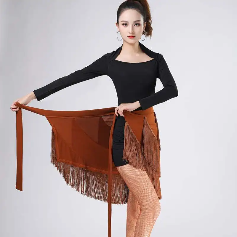 Black Fringe Latin dance skirt for women girls salsa rumba ballroom tassels hip scarf party performance dance skirt