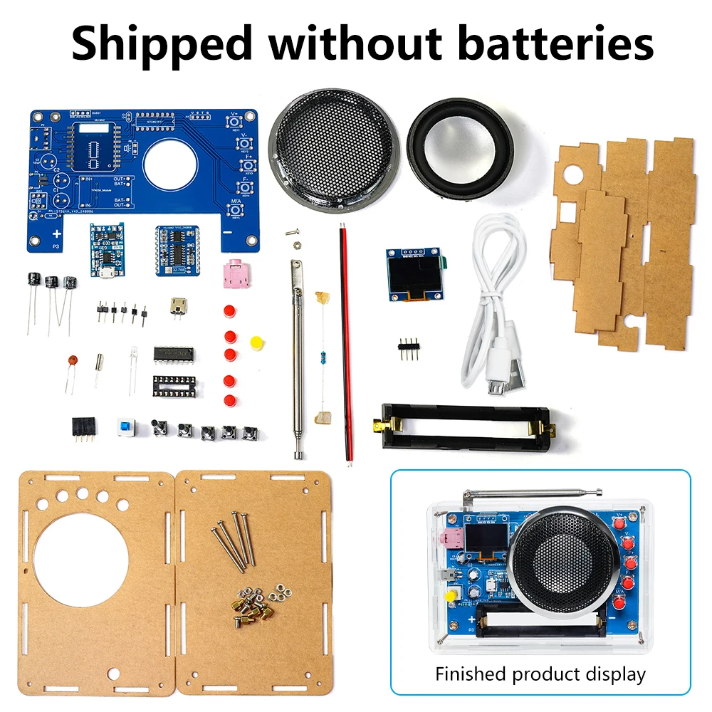 DIY FM Radio Electronic Kit Adjustable Frequency 87-108MHz OLED Display DIY Soldering Project Practice Solder