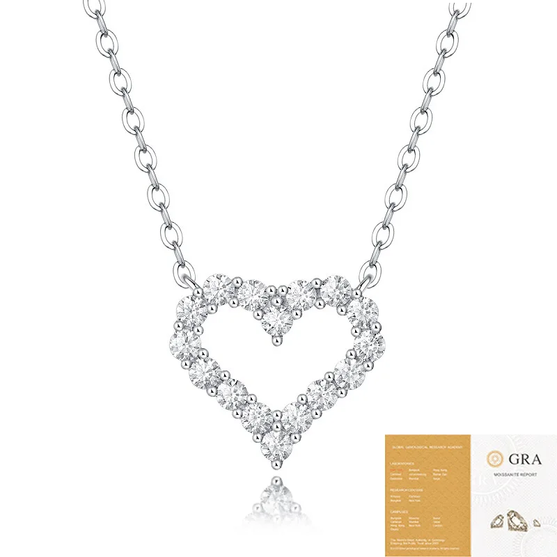 

LUNYIZUAN Moissanite Heart Pendant Necklace Real Silver Chain 925 For Women Luxury Popular Engagement Wedding Gift