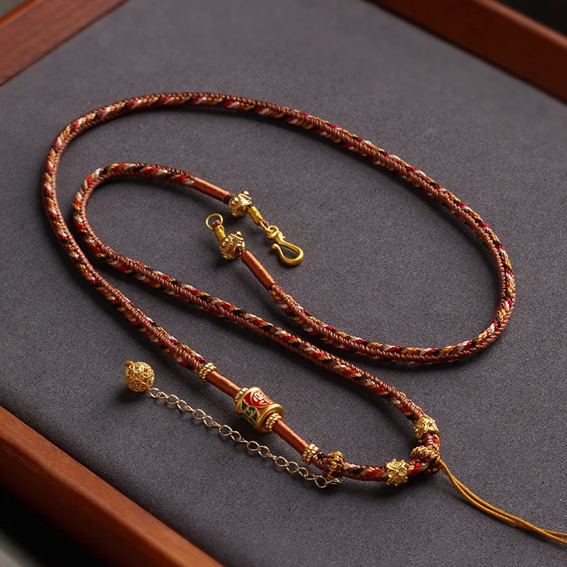

Tibetan Handmade Braided Rope Thangka Pendant Rope Amulet Lanyard Beeswax Necklace Rope High-Grade Pendant Rope Ethnic Style