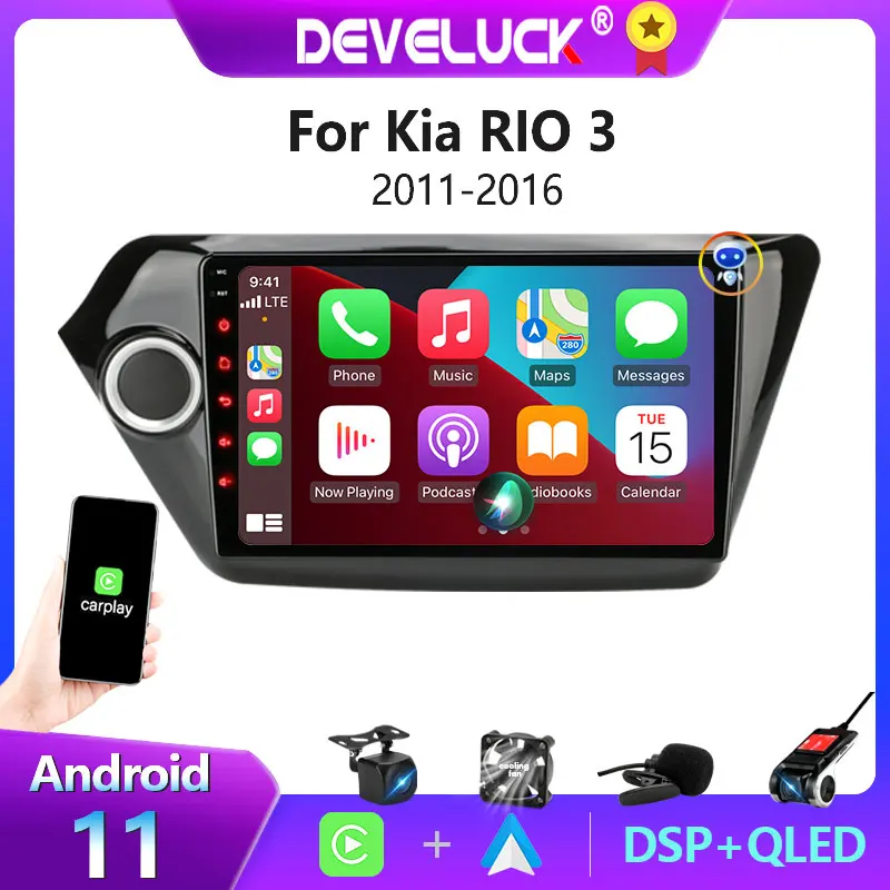 

2 Din Android 11 Carplay Car Radio Multimedia Video Player for Kia RIO 3 2011 2012-2016 Navigation GPS Auto DVD Stereo Screen AM