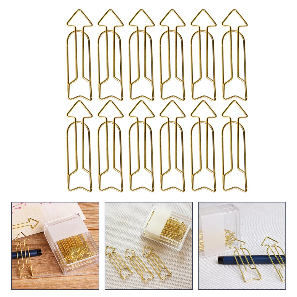 

12Pcs Gold Arrow Shape Paper Clips Bookmark Clips Metal Note Clip Office Stationery Photo Holder Memo Holder Office Folders