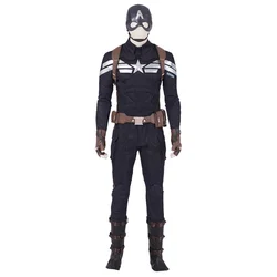 Superhero Captain Steve Rogers Cosplay Costume Black Suit Vest Mask Men Outfit for Halloween Carnival Party