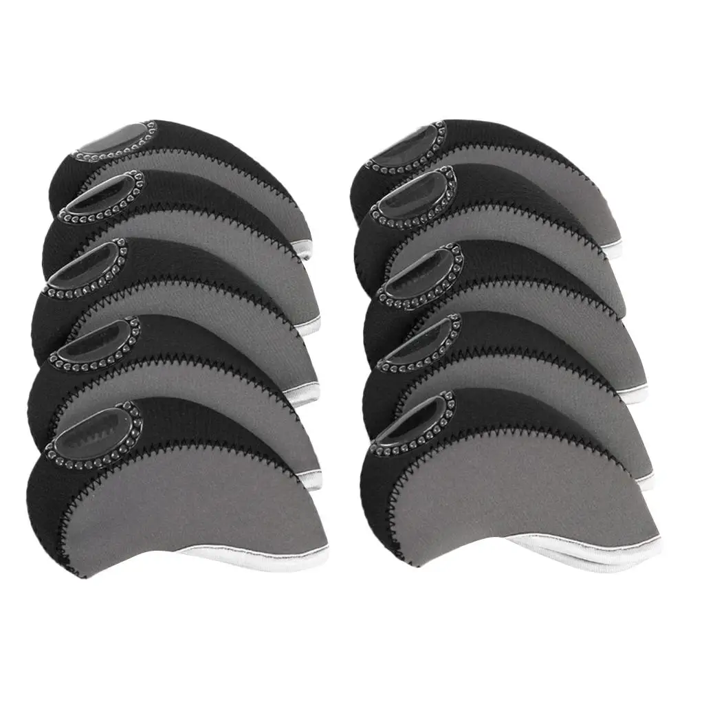 Neoprene Golf Iron Club Head Covers - Transparent Window , Black