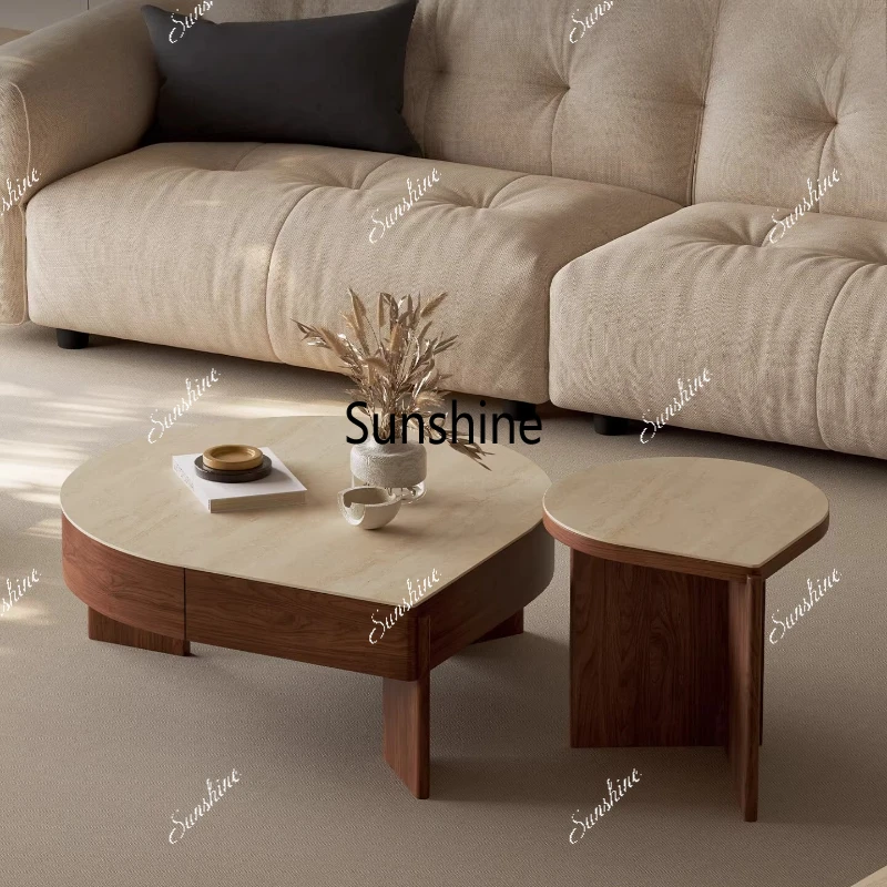 

Medieval travertine rock slab coffee table combination special-shaped living room small apartment coffee table