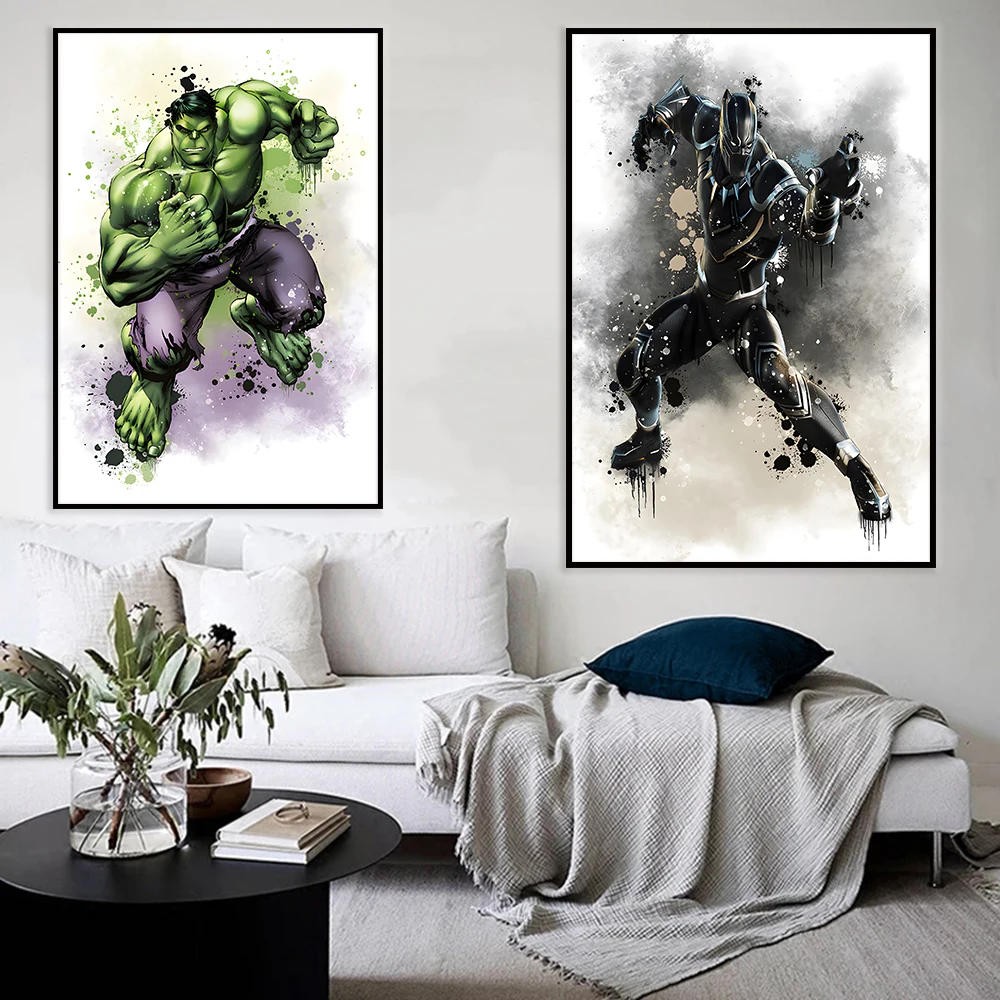 MINISO Marvel película vengadores acuarela lienzo carteles Spiderman Iron Man Hulk arte de la pared del hogar pintura impresiones decoración de la